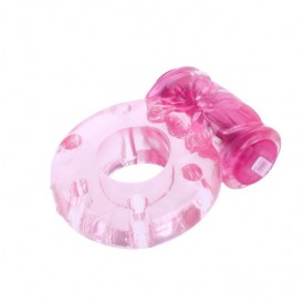 Розовое эрекционное кольцо с бабочкой на вибропуле