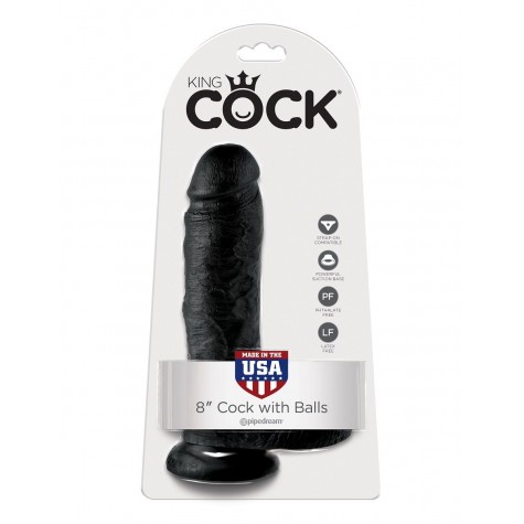 Чёрный фаллоимитатор 8" Cock with Balls - 21,3 см.