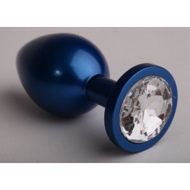 Синяя анальная пробка с прозрачным кристаллом - 8,2 см.
